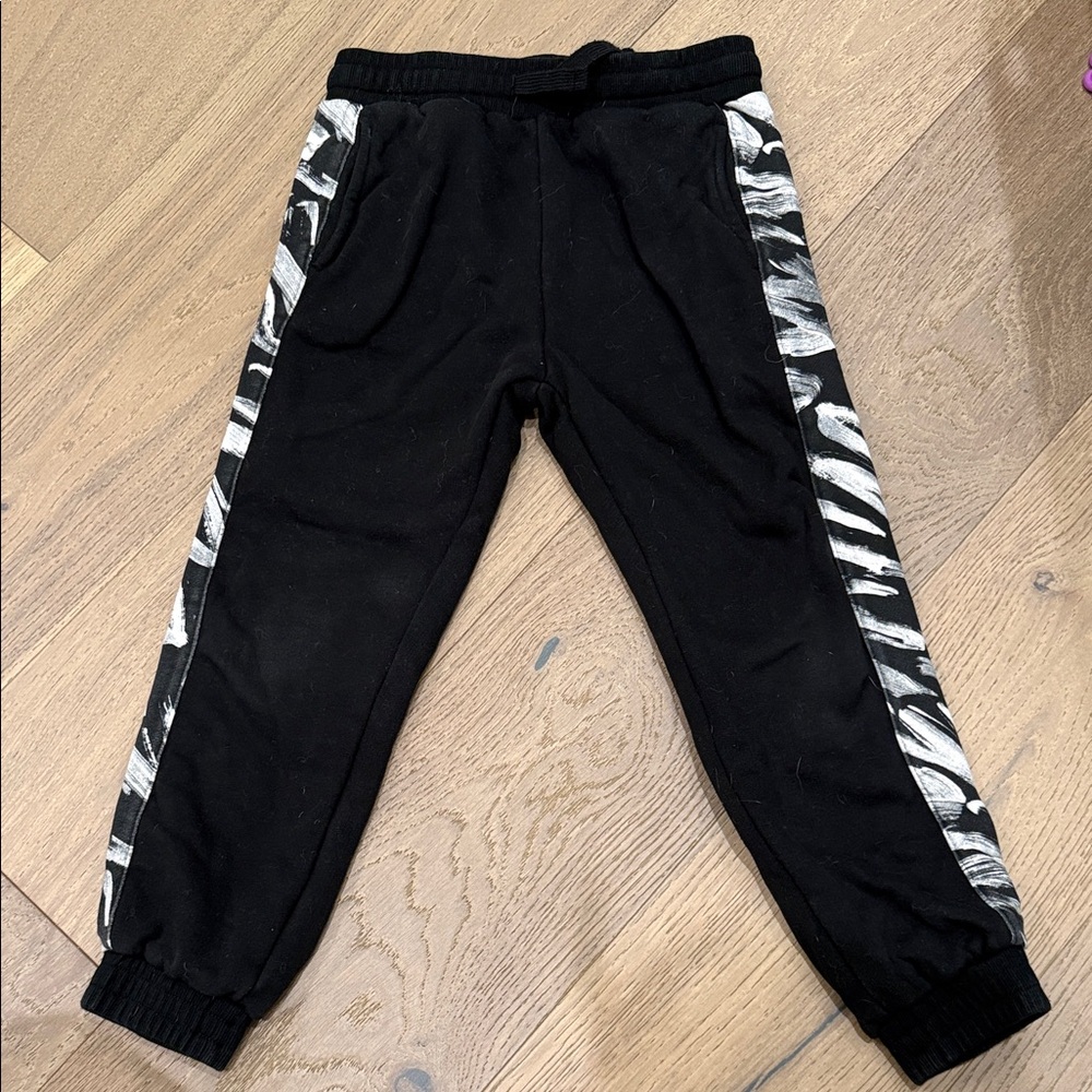 Little Bipsy Black Sweatpants with Zebra-Print Side Panels